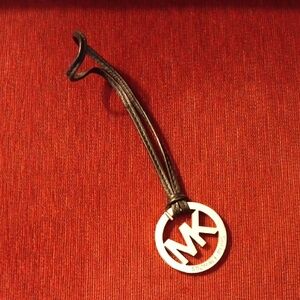 Michael Kors Black/Brown Leather Strap Key Or Purse Fob with MK Logo